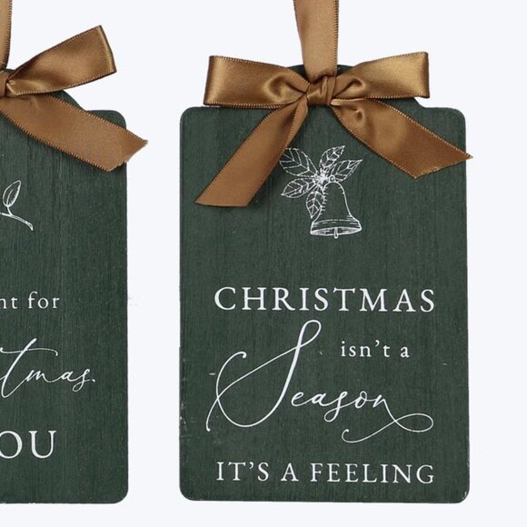 4-Piece Wintergreen, White Ornaments/Gift Tags Silky Ribbon Bow, Festive Sayings - Picture 2 of 5